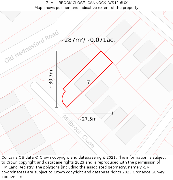 7, MILLBROOK CLOSE, CANNOCK, WS11 6UX: Plot and title map