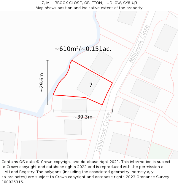 7, MILLBROOK CLOSE, ORLETON, LUDLOW, SY8 4JR: Plot and title map