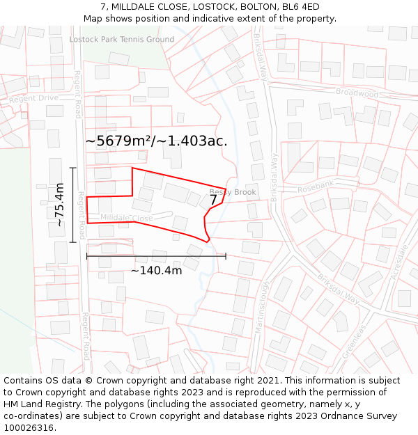 7, MILLDALE CLOSE, LOSTOCK, BOLTON, BL6 4ED: Plot and title map
