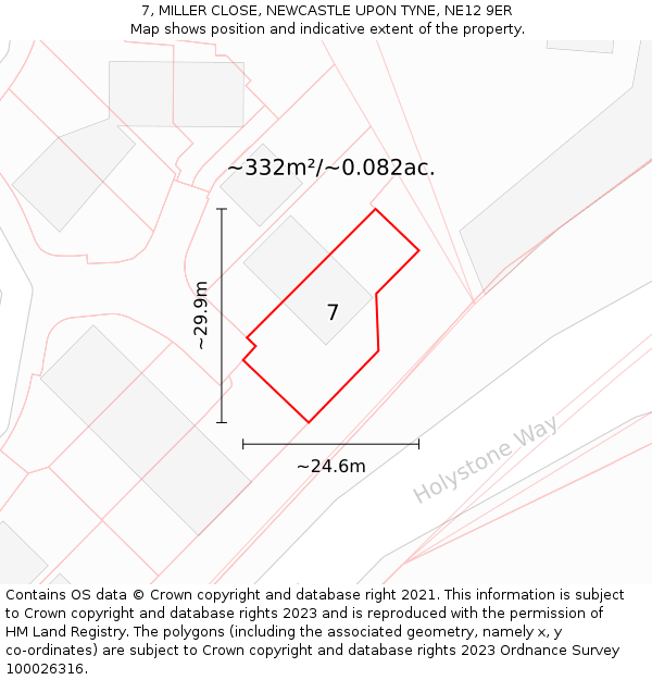 7, MILLER CLOSE, NEWCASTLE UPON TYNE, NE12 9ER: Plot and title map
