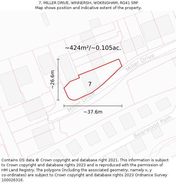 7, MILLER DRIVE, WINNERSH, WOKINGHAM, RG41 5RP: Plot and title map