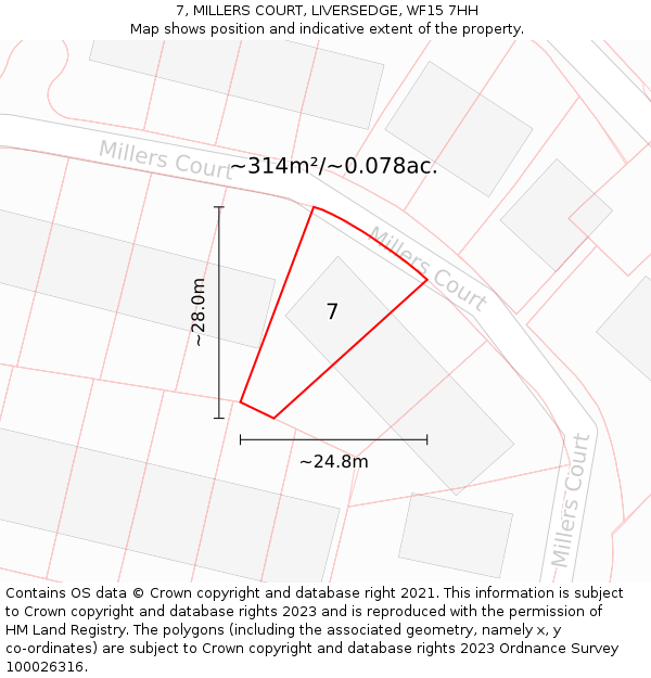 7, MILLERS COURT, LIVERSEDGE, WF15 7HH: Plot and title map