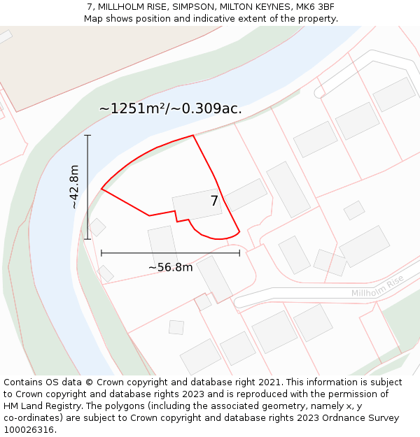 7, MILLHOLM RISE, SIMPSON, MILTON KEYNES, MK6 3BF: Plot and title map