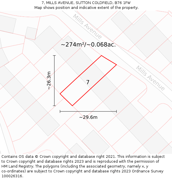 7, MILLS AVENUE, SUTTON COLDFIELD, B76 1FW: Plot and title map