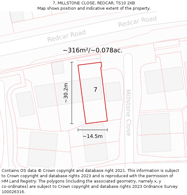 7, MILLSTONE CLOSE, REDCAR, TS10 2XB: Plot and title map