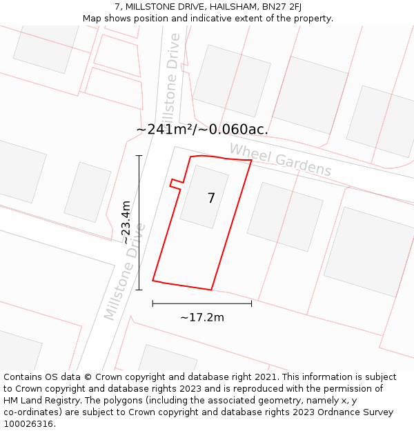 7, MILLSTONE DRIVE, HAILSHAM, BN27 2FJ: Plot and title map