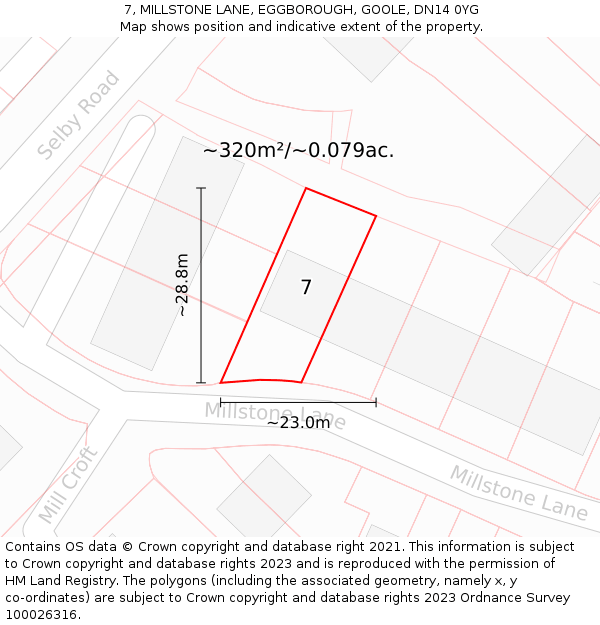7, MILLSTONE LANE, EGGBOROUGH, GOOLE, DN14 0YG: Plot and title map