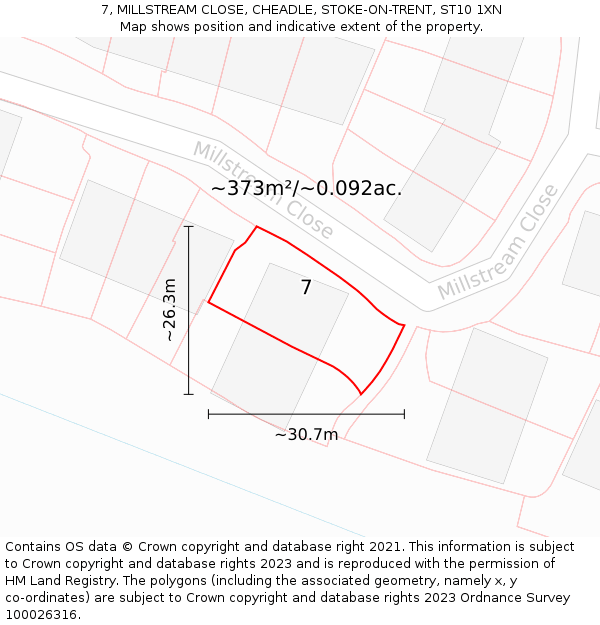 7, MILLSTREAM CLOSE, CHEADLE, STOKE-ON-TRENT, ST10 1XN: Plot and title map