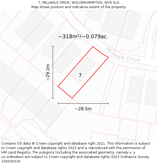 7, MILLWALK DRIVE, WOLVERHAMPTON, WV9 5LG: Plot and title map
