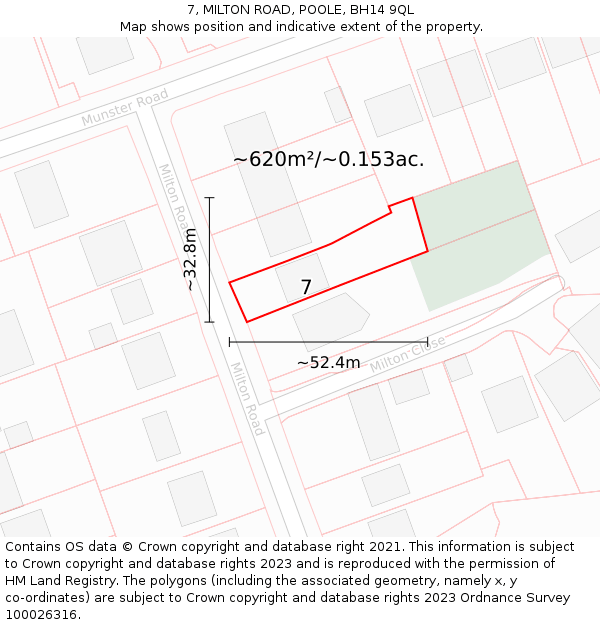 7, MILTON ROAD, POOLE, BH14 9QL: Plot and title map