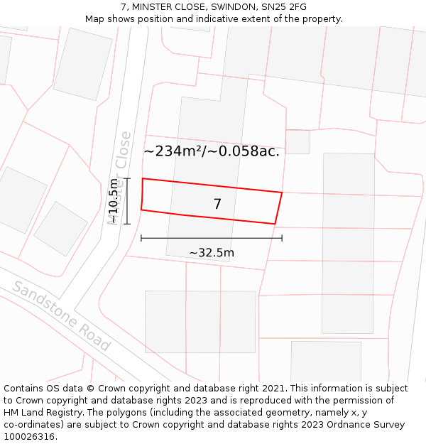 7, MINSTER CLOSE, SWINDON, SN25 2FG: Plot and title map