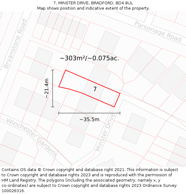 7, MINSTER DRIVE, BRADFORD, BD4 8UL: Plot and title map