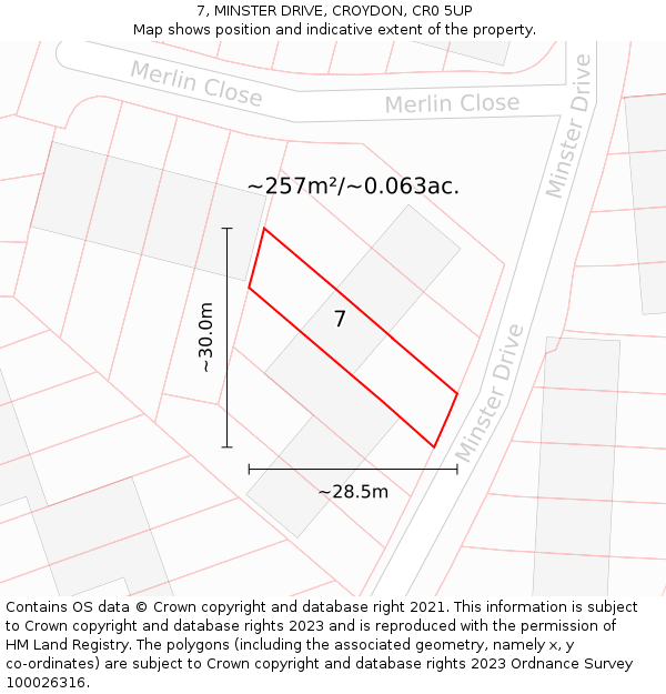 7, MINSTER DRIVE, CROYDON, CR0 5UP: Plot and title map