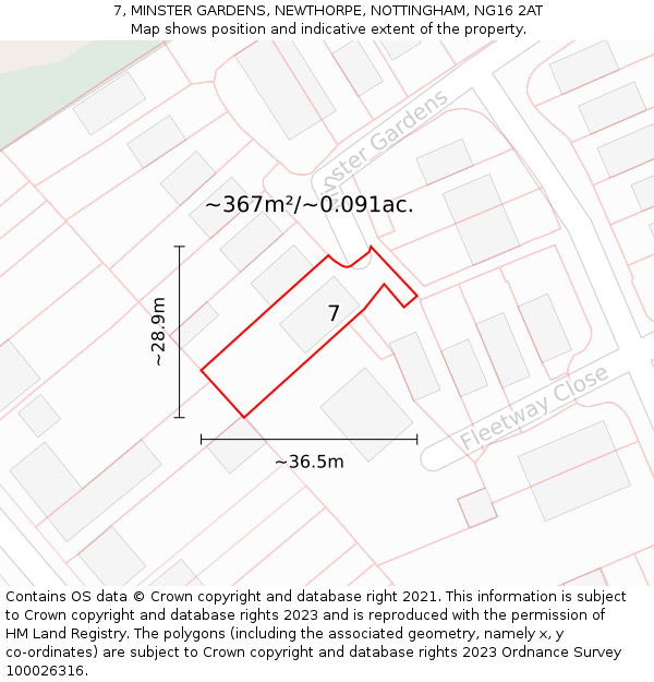 7, MINSTER GARDENS, NEWTHORPE, NOTTINGHAM, NG16 2AT: Plot and title map