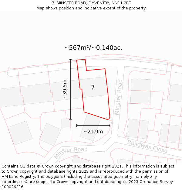 7, MINSTER ROAD, DAVENTRY, NN11 2PE: Plot and title map