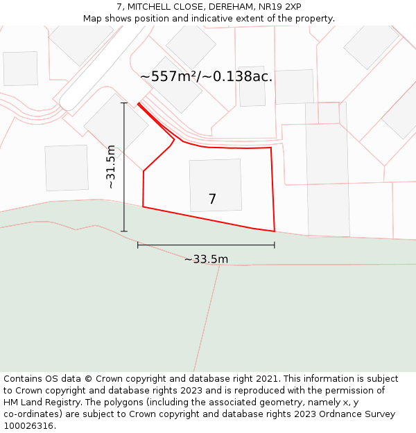 7, MITCHELL CLOSE, DEREHAM, NR19 2XP: Plot and title map