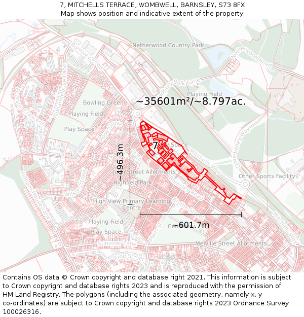 7, MITCHELLS TERRACE, WOMBWELL, BARNSLEY, S73 8FX: Plot and title map