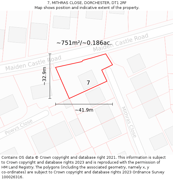 7, MITHRAS CLOSE, DORCHESTER, DT1 2RF: Plot and title map