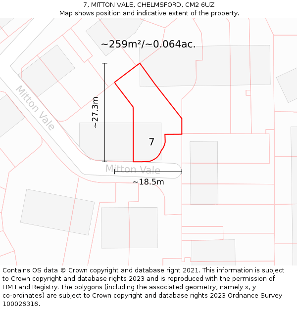 7, MITTON VALE, CHELMSFORD, CM2 6UZ: Plot and title map