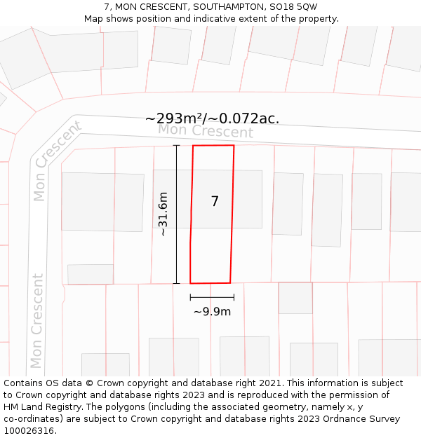 7, MON CRESCENT, SOUTHAMPTON, SO18 5QW: Plot and title map