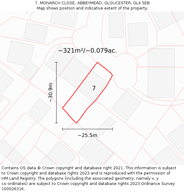 7, MONARCH CLOSE, ABBEYMEAD, GLOUCESTER, GL4 5EB: Plot and title map