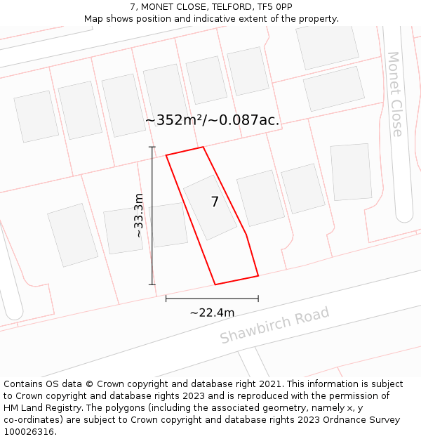 7, MONET CLOSE, TELFORD, TF5 0PP: Plot and title map