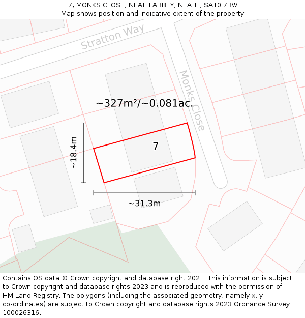 7, MONKS CLOSE, NEATH ABBEY, NEATH, SA10 7BW: Plot and title map