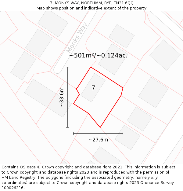 7, MONKS WAY, NORTHIAM, RYE, TN31 6QQ: Plot and title map