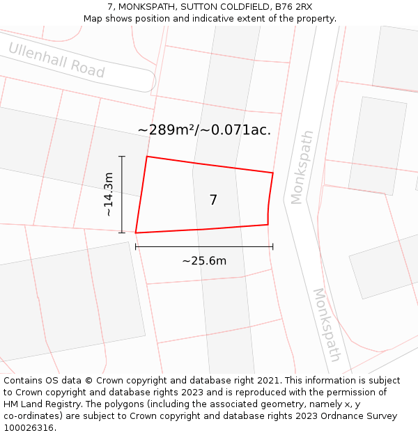 7, MONKSPATH, SUTTON COLDFIELD, B76 2RX: Plot and title map