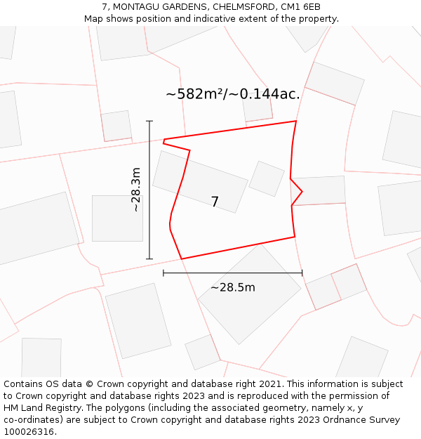 7, MONTAGU GARDENS, CHELMSFORD, CM1 6EB: Plot and title map