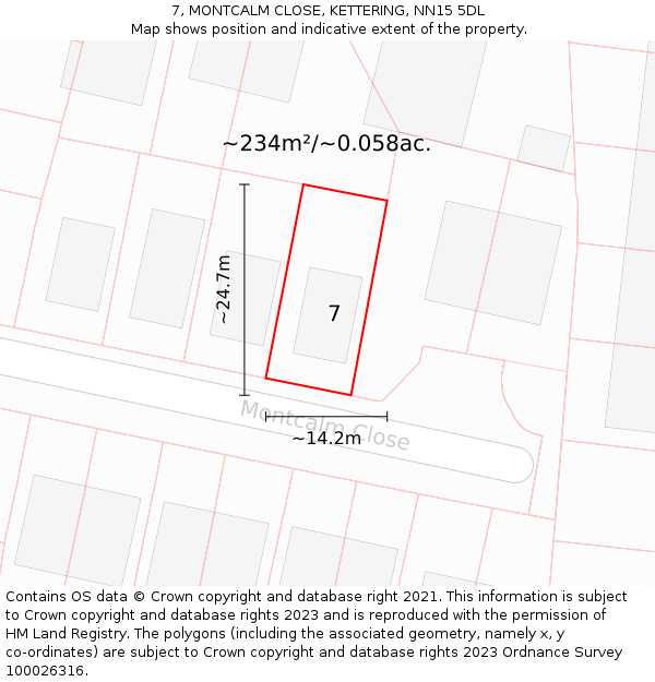 7, MONTCALM CLOSE, KETTERING, NN15 5DL: Plot and title map