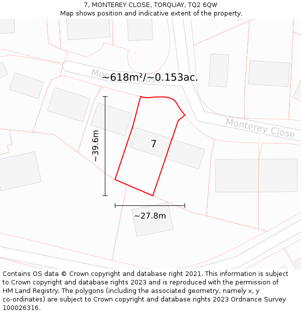 7, MONTEREY CLOSE, TORQUAY, TQ2 6QW: Plot and title map