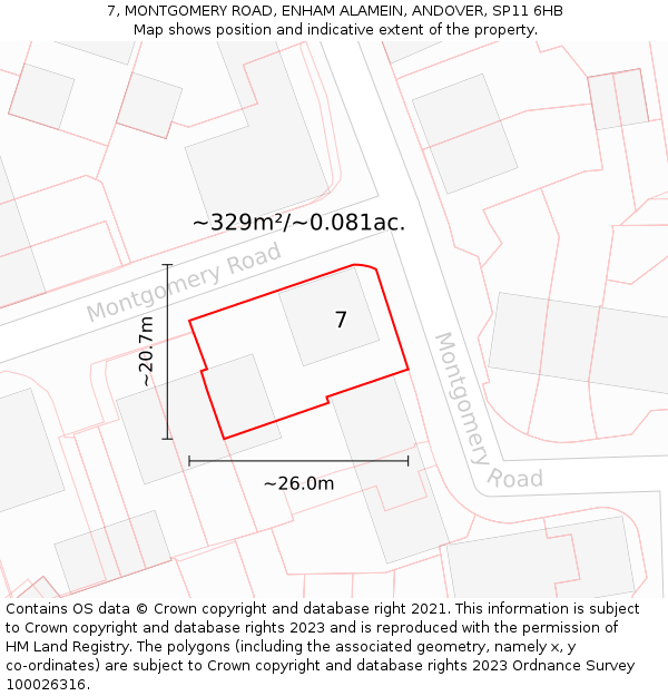 7, MONTGOMERY ROAD, ENHAM ALAMEIN, ANDOVER, SP11 6HB: Plot and title map