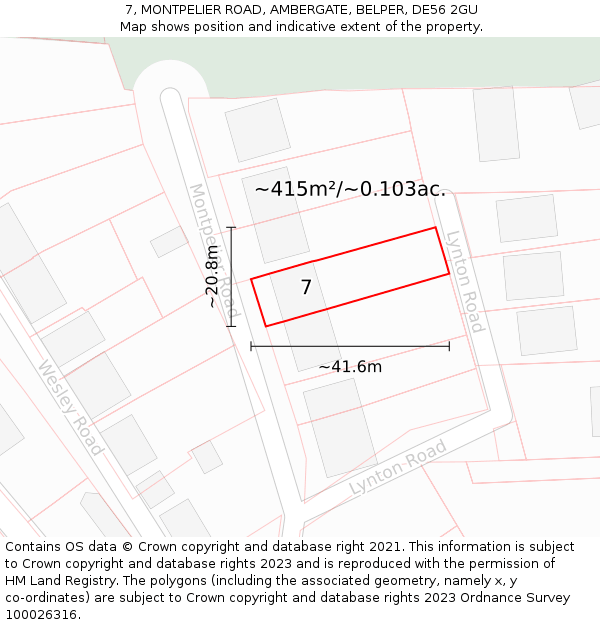 7, MONTPELIER ROAD, AMBERGATE, BELPER, DE56 2GU: Plot and title map