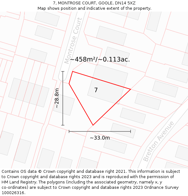 7, MONTROSE COURT, GOOLE, DN14 5XZ: Plot and title map