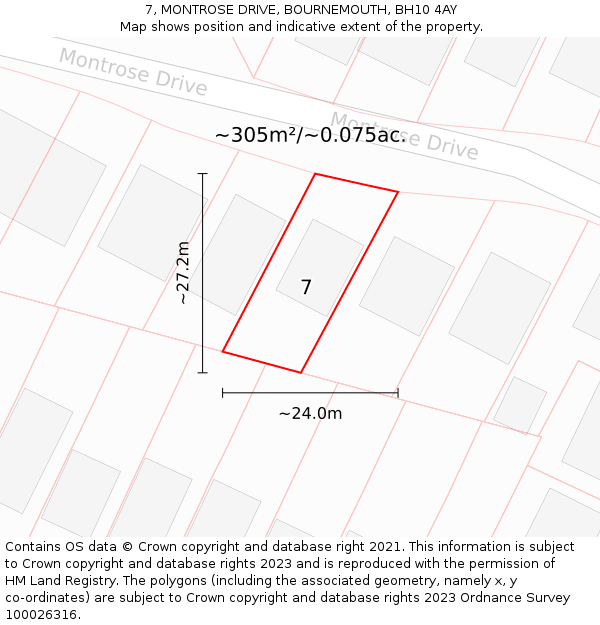 7, MONTROSE DRIVE, BOURNEMOUTH, BH10 4AY: Plot and title map