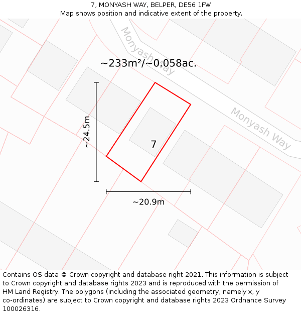 7, MONYASH WAY, BELPER, DE56 1FW: Plot and title map