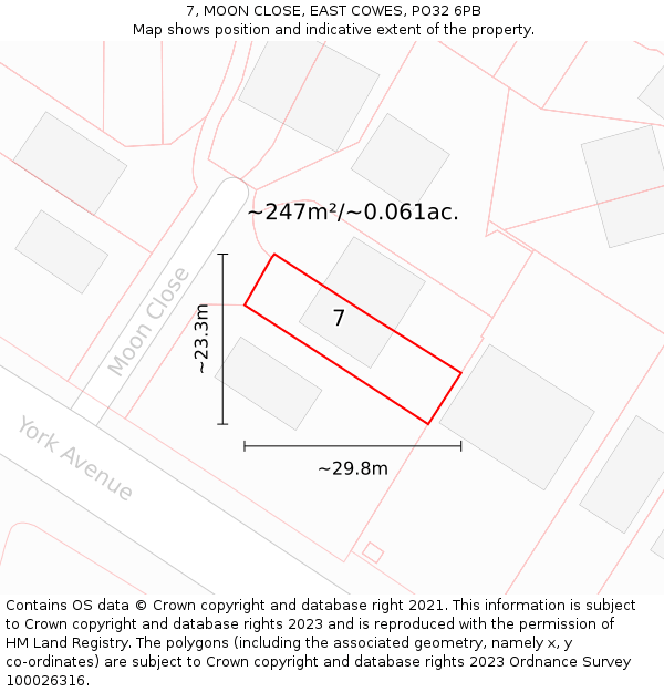 7, MOON CLOSE, EAST COWES, PO32 6PB: Plot and title map