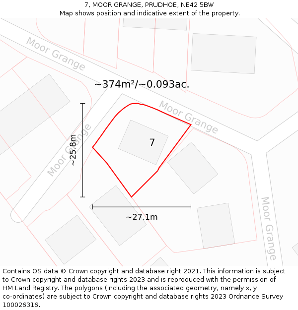 7, MOOR GRANGE, PRUDHOE, NE42 5BW: Plot and title map