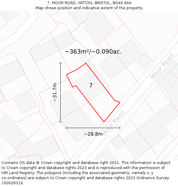 7, MOOR ROAD, YATTON, BRISTOL, BS49 4AX: Plot and title map