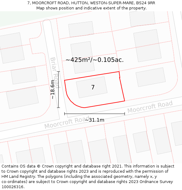 7, MOORCROFT ROAD, HUTTON, WESTON-SUPER-MARE, BS24 9RR: Plot and title map