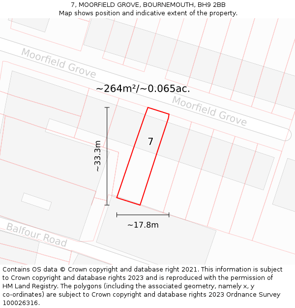 7, MOORFIELD GROVE, BOURNEMOUTH, BH9 2BB: Plot and title map