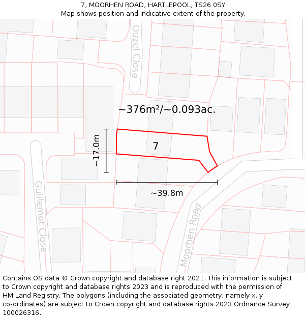 7, MOORHEN ROAD, HARTLEPOOL, TS26 0SY: Plot and title map