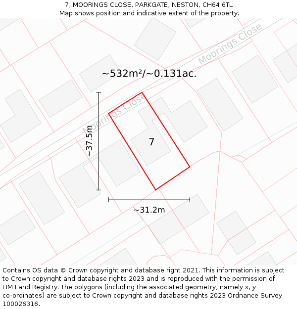 7, MOORINGS CLOSE, PARKGATE, NESTON, CH64 6TL: Plot and title map