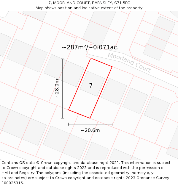 7, MOORLAND COURT, BARNSLEY, S71 5FG: Plot and title map