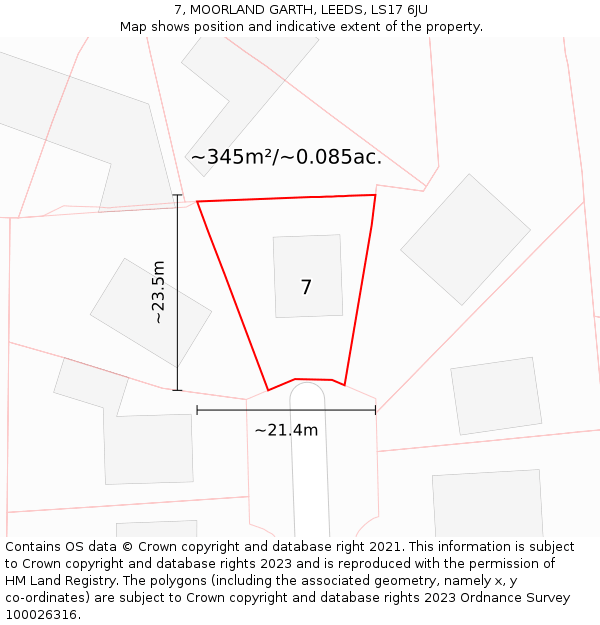 7, MOORLAND GARTH, LEEDS, LS17 6JU: Plot and title map