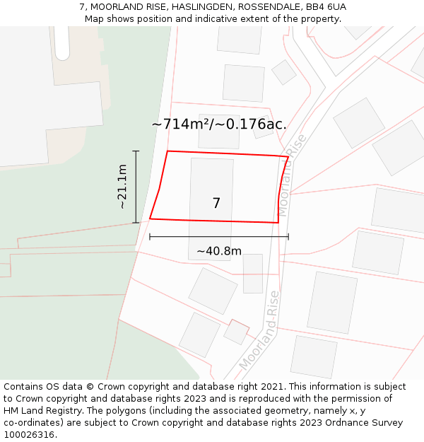 7, MOORLAND RISE, HASLINGDEN, ROSSENDALE, BB4 6UA: Plot and title map