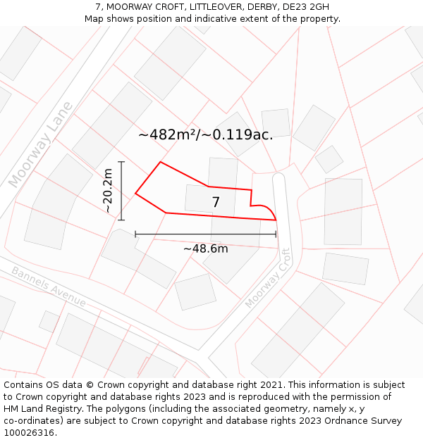 7, MOORWAY CROFT, LITTLEOVER, DERBY, DE23 2GH: Plot and title map