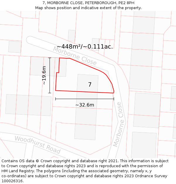 7, MORBORNE CLOSE, PETERBOROUGH, PE2 8PH: Plot and title map