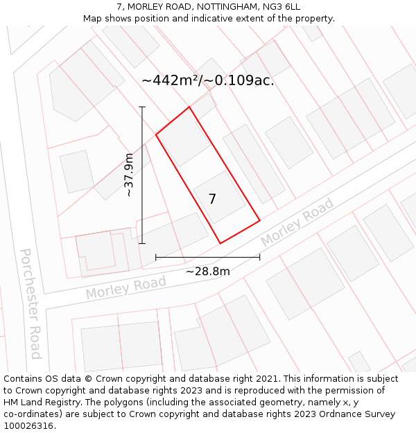 7, MORLEY ROAD, NOTTINGHAM, NG3 6LL: Plot and title map